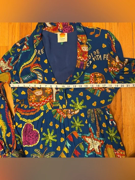 FARM Rio Royal Blue Maxi Dress with Multicolor Tropical Motifs M - Picture 10 of 16